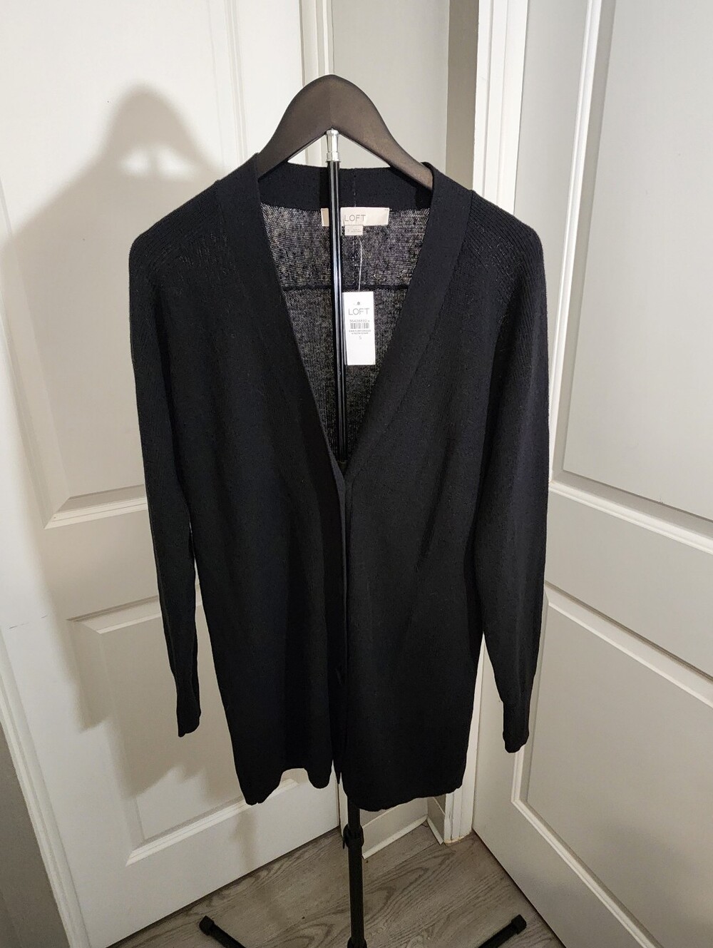 NWT LOFT Black Linen Blend Open-Front Cardigan Size S